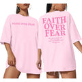 BANGELY Faith Over Fear Shirt Women Graphic Shirts Oversized Workout Gym Christian Religious Tees Drop Shoulder Tee Tops B-pink