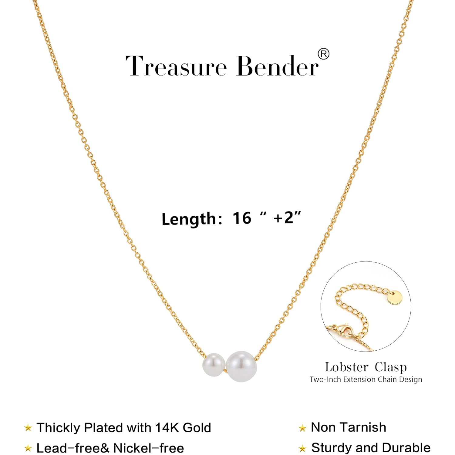 Mothers Day Gifts- Pearl Necklaces for Women Trendy, 14k Gold Plated Dainty Necklace Simple Pearl Drop Single Charm Pendant Necklace Birthday Wedding Gifts Gold Jewelry for Women