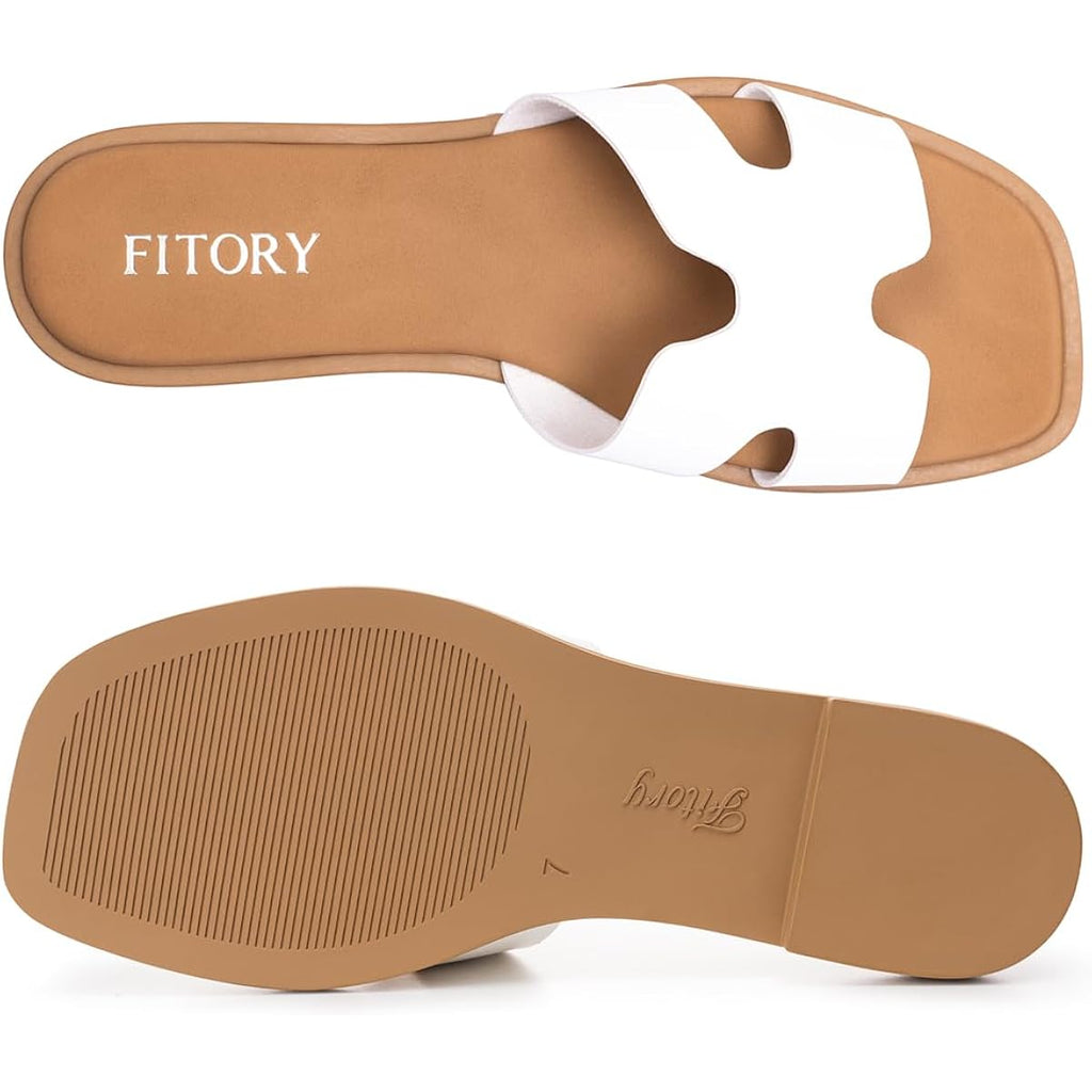Fitory Women'S Slide Sandals, Flat Fashion Square Open Toe With Cushion Slippers For Summer Beach