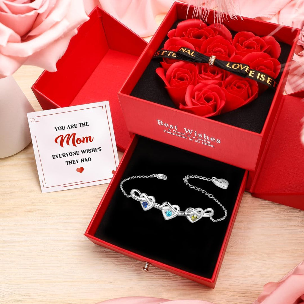 Nameinhea Personalized Name Birthstone Bracelet for Women – Mothers Bracelet with Birthstones, Mother's Day, Christmas, Birthday Gifts for Mom Grandma Wife