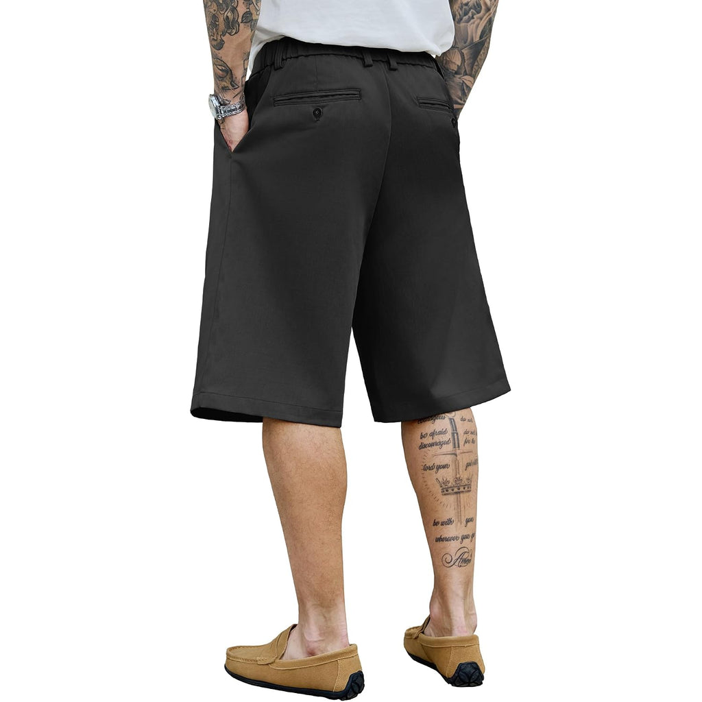 Plepan Men'S Baggy Wide Leg Casual Shorts Pleated Dress Business Elastic Waist Summer Shorts With Pockets