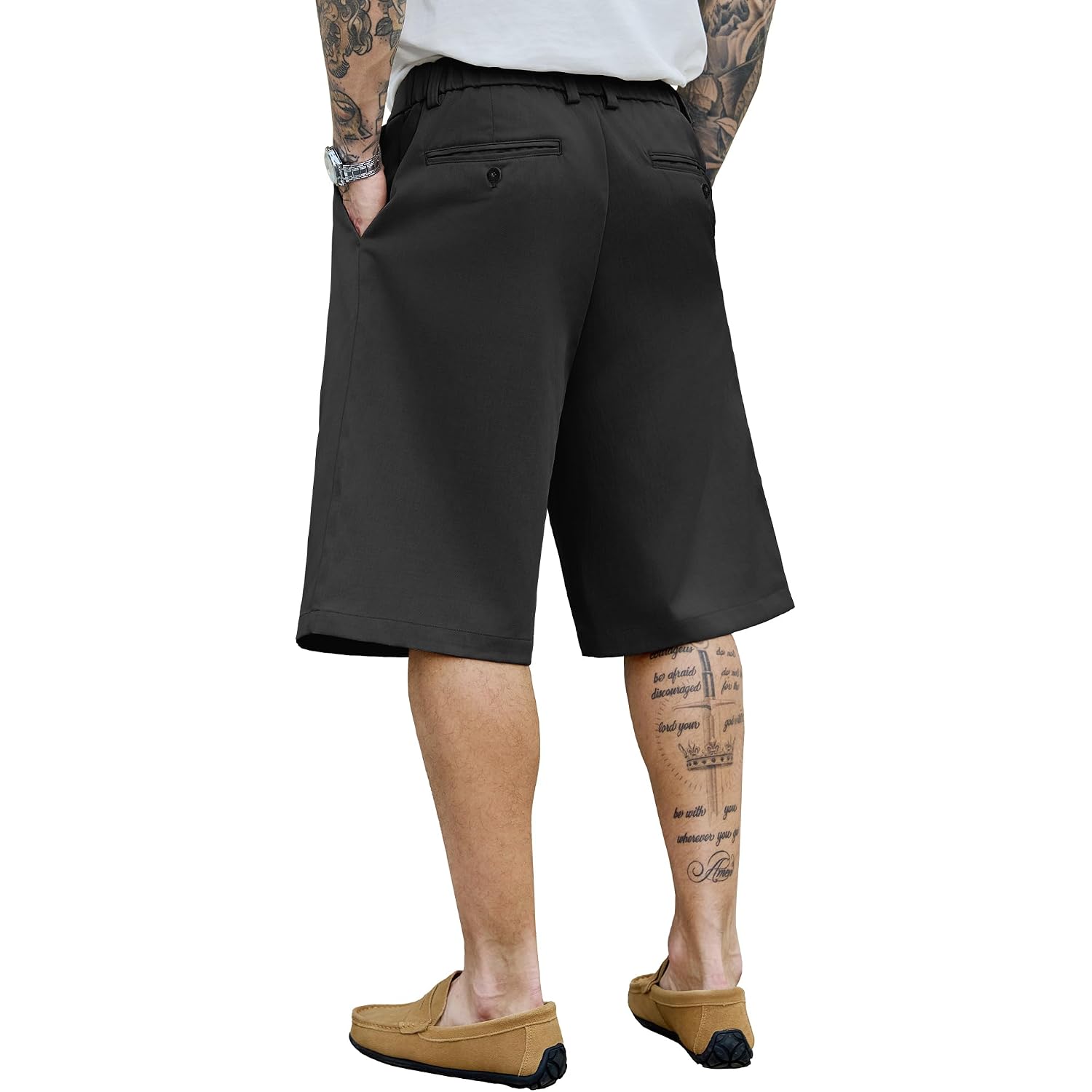 Plepan Men'S Baggy Wide Leg Casual Shorts Pleated Dress Business Elastic Waist Summer Shorts With Pockets