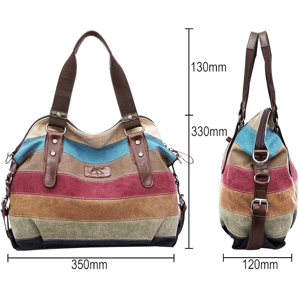Canvas Handbag Multi-Color Striped Lattice Cross Body Shoulder Purse Bag Tote-Handbag for Women | Striped, Lattice, Shoulder, Purse, Bag, Striped