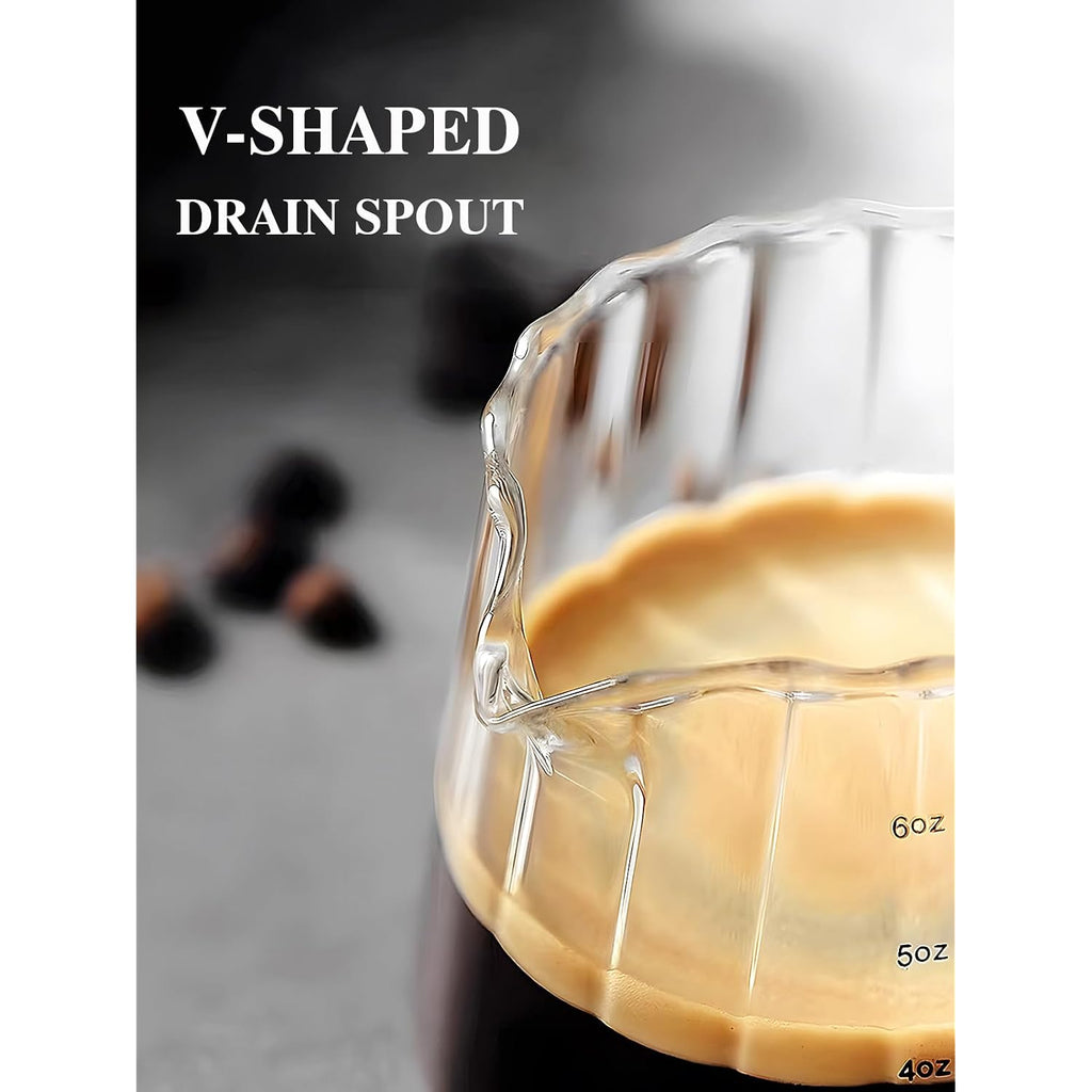 Tiwpajs Espresso Cups 6Oz, Espresso Accessories, Expresso Shots Cup, Espresso Shot Glass With V-Shaped Mouth, Ribbed Milk Frothing Pitcher, Glass Measuring Cup