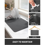 Amoami Coffee Mat Dish Drying Mat For Kitchen Counter-Bar Accessories, Hide Stain, Rubber Backed, Absorbent, Fit Under Coffee Maker, Espresso Machine, Pot, Dish Rack, 12"X19", Dark Grey