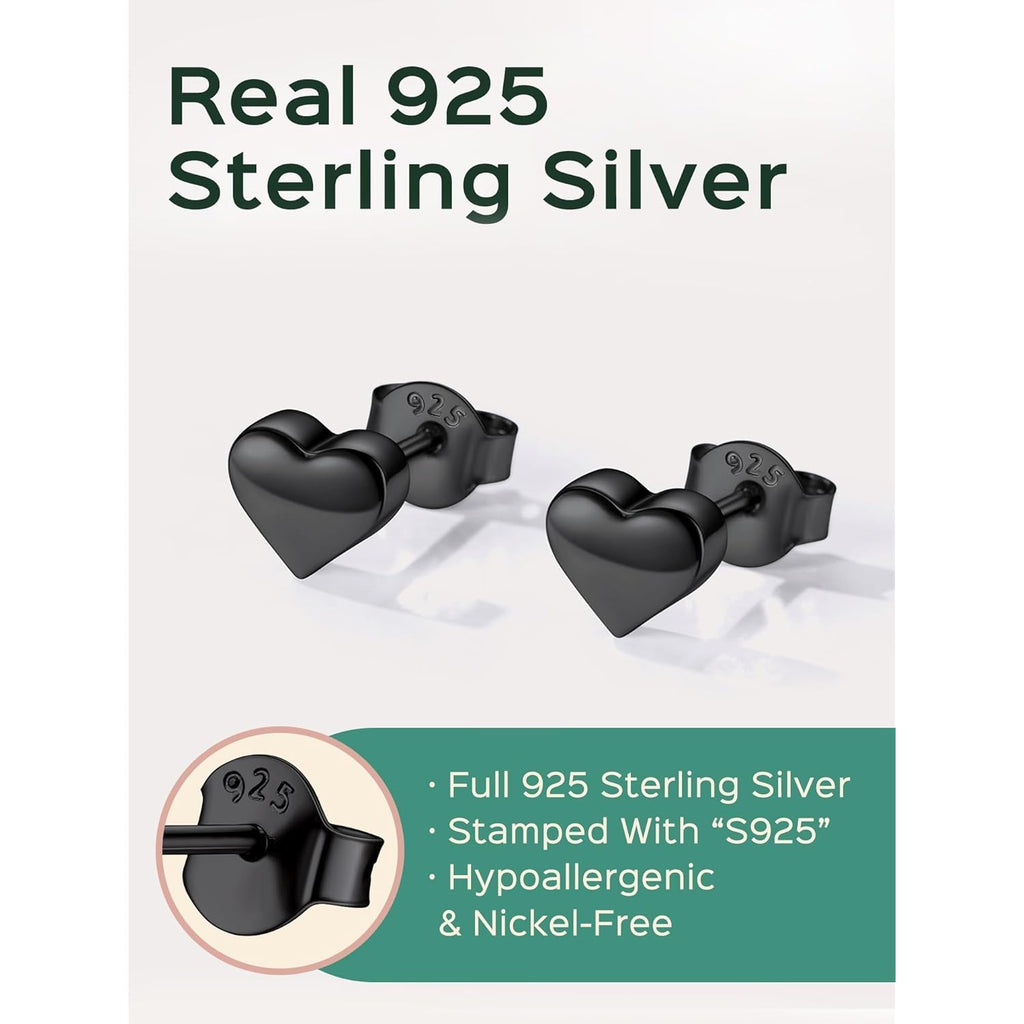 ChicSilver 925 Sterling Silver Stud Earrings Hypoallergenic, Dainty Simple Heart/Star/Moon/Lightning/Butterfly Earrings for Women with Gift Box