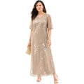 Roaman'S Women'S Plus Size Plus-Size Flutter Sleeve Allover Embroidered Gown