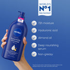Nivea Essentially Enriched Body Lotion For Very Dry Skin With Hyaluronic Acid, Almond Oil And Deep Nourishing Serum, 72-Hour Body Moisturizer, 33.8 Fl Oz Value Size Pump Bottle