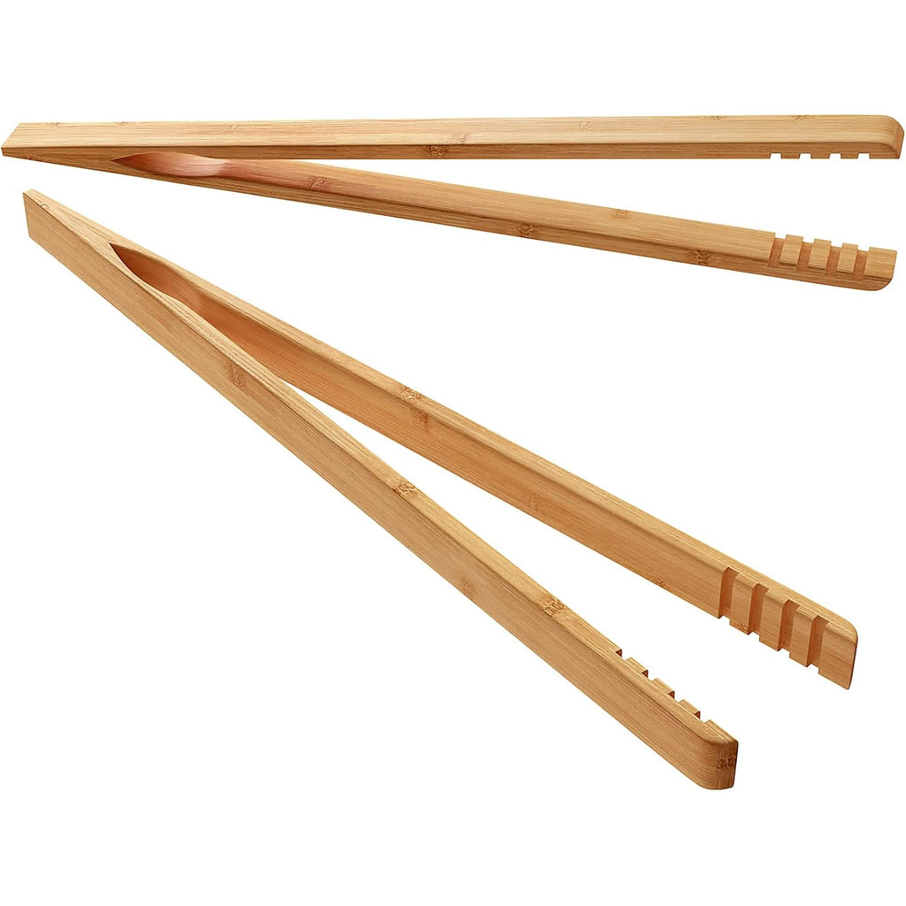 Dujen 2 Pieces Bamboo Toast Tongs, 10.2 Inches Long Wood Toaster Tongs With Anti-Slip Design, Tongs For Cooking With Cooking Oil Coating