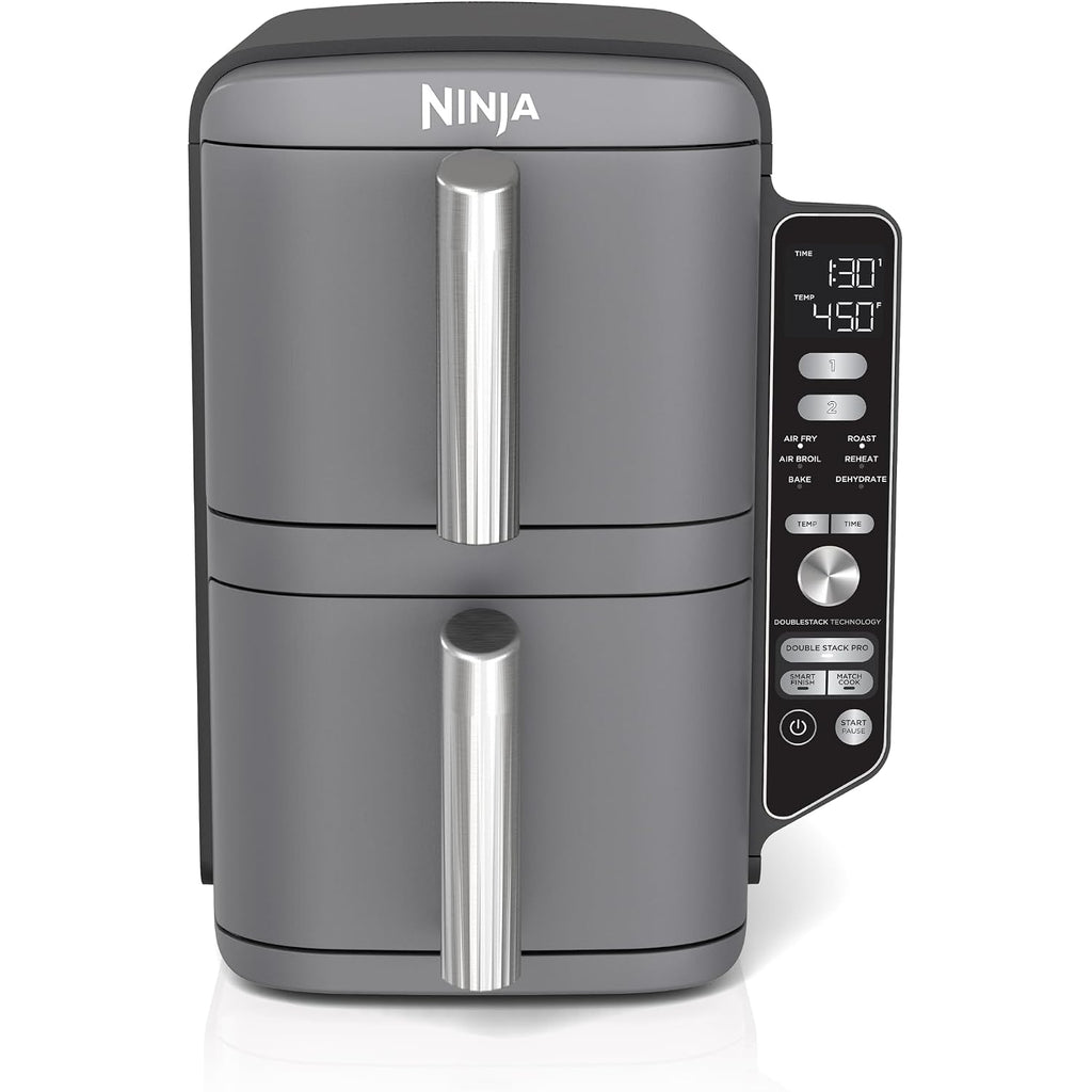 Ninja Air Fryer, 10Qt Doublestack Xl 2-Basket, Compact Design, Cooks 5Lb Whole Chicken, Feeds Up To 8 People, 6-In-1 Air Fryer, Roast, Bake & More, Easy To Clean, Dishwasher Safe Parts, Grey, Sl401