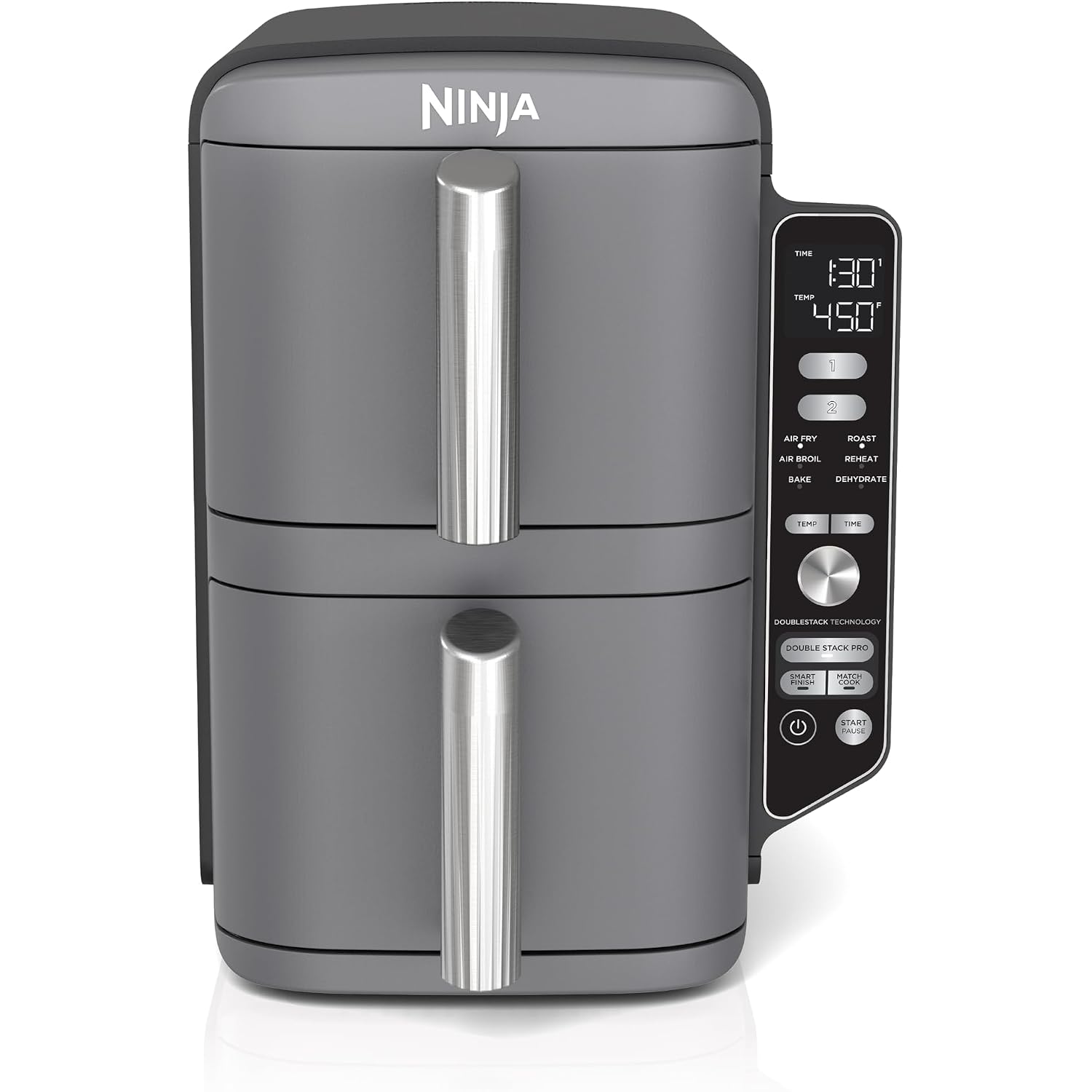Ninja Air Fryer, 10Qt Doublestack Xl 2-Basket, Compact Design, Cooks 5Lb Whole Chicken, Feeds Up To 8 People, 6-In-1 Air Fryer, Roast, Bake & More, Easy To Clean, Dishwasher Safe Parts, Grey, Sl401