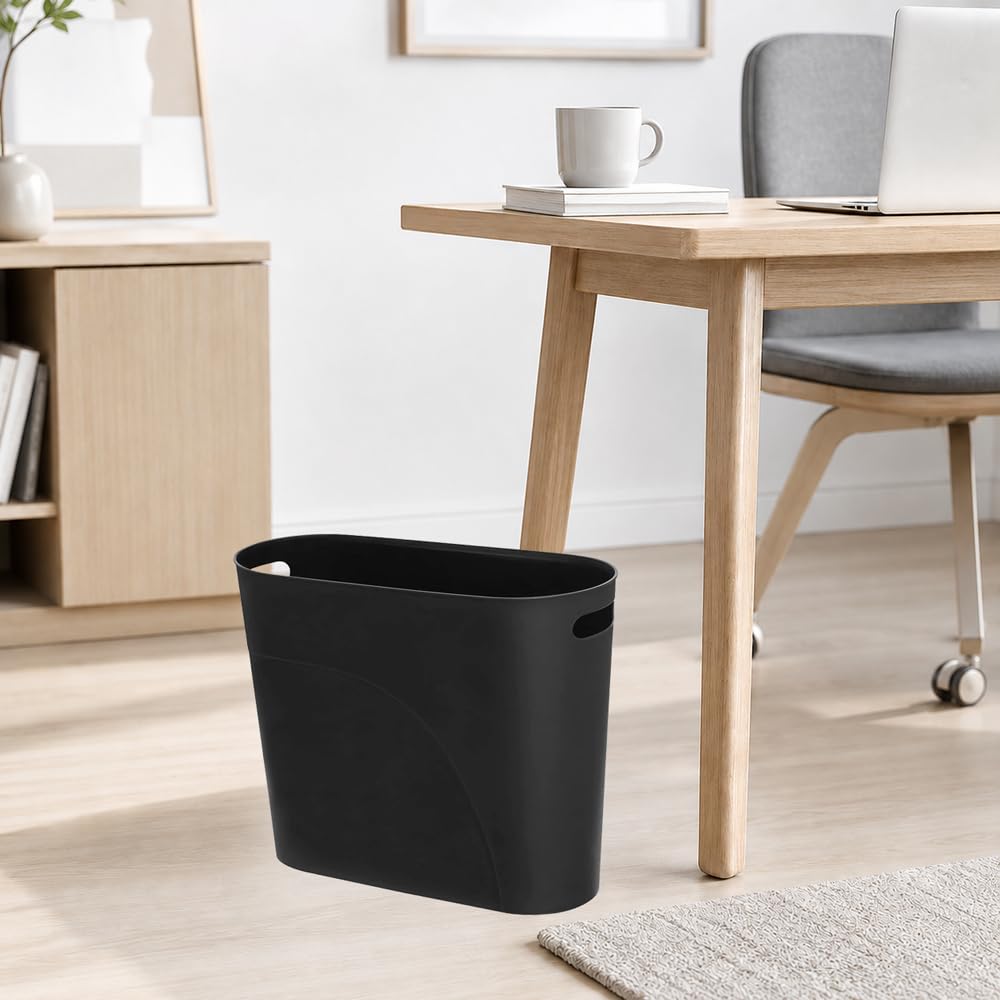 Royfacc Small Trash Can Plastic Bathroom Wastebasket 3.2 Gallon Slim Garbage Container Bin With Handle For Home Kitchen Bathroom Bedroom Office, 2 Pack (Black)