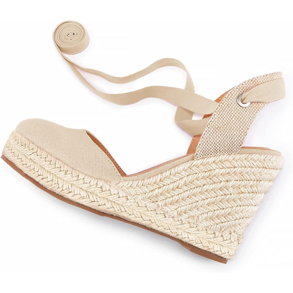 Ermonn Womens Espadrilles Wedge Sandals Platform Closed Toe Ankle Strap Lace Up Summer Shoes