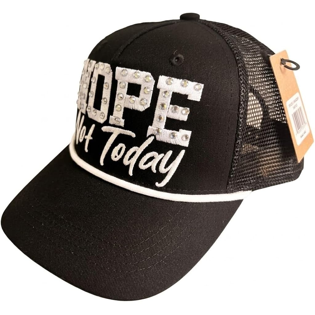 Women Rhinestone Trucker Hat Vintage Style Adjustable Mesh Back – Faith, Super Mom, Queen, Bad Hair Day and More. Gift Ideas Nope Not Today Black