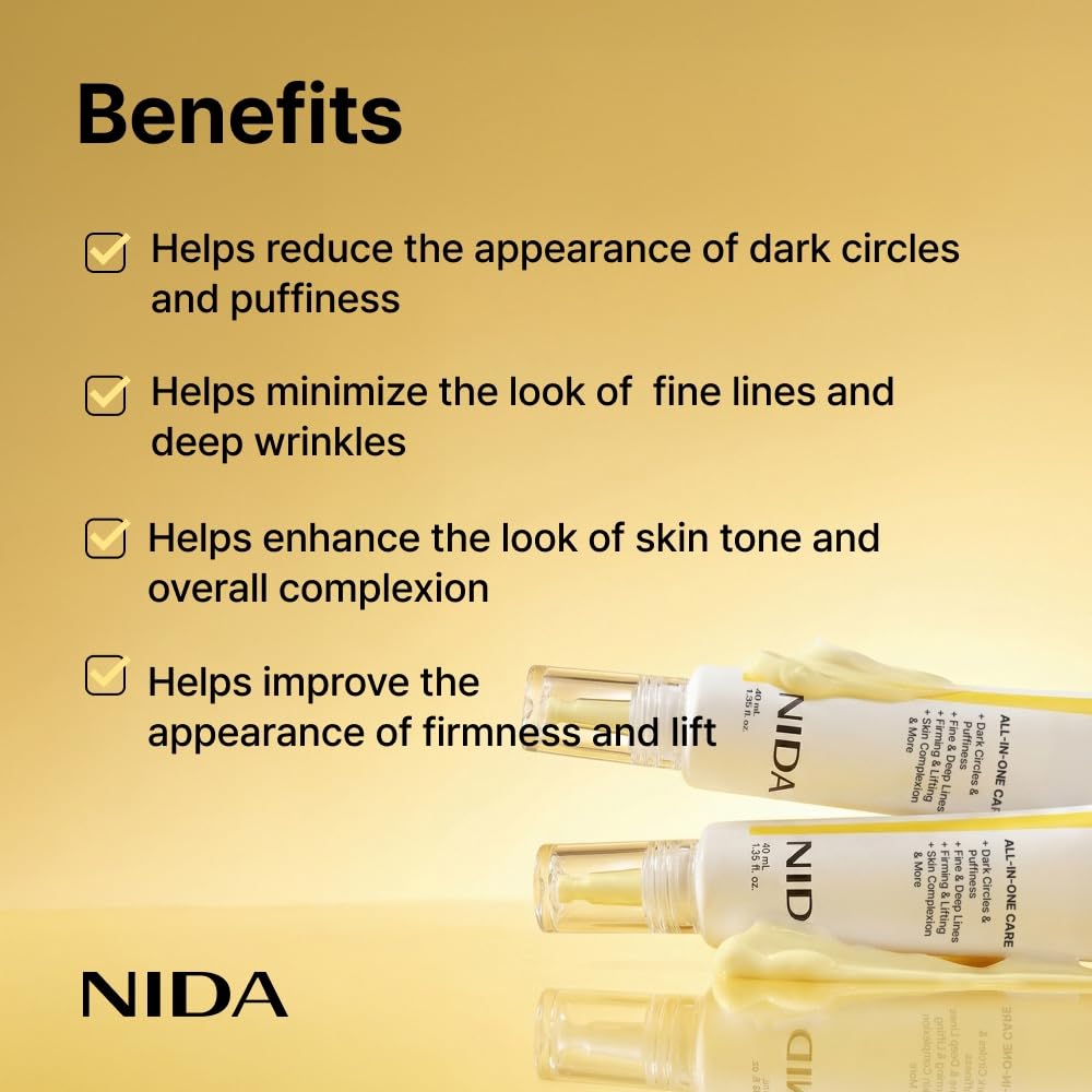 Nida Revive Eye Cream For Face And Neck | Probiotics Lystate Solution, Retinal, Peptide Complex, Bakuchiol | Wrinkles, Fine Lines, Cell Turnover, Firm Skin Texture, Radiant Skin | 1.35 Fl. Oz., 40Ml
