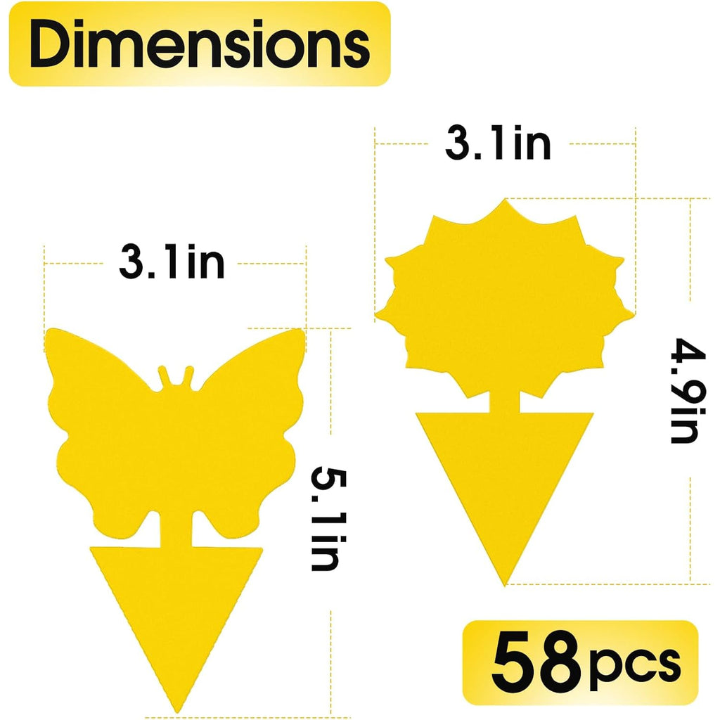 58 Pack Yellow Sticky Gnat Traps For Plants - Fungus Gnat Killer, Fruit Fly Traps For Indoors, Gnat Sticky Traps For Plants, Family Friendly Design, Sunflower + Butterfly Shapes
