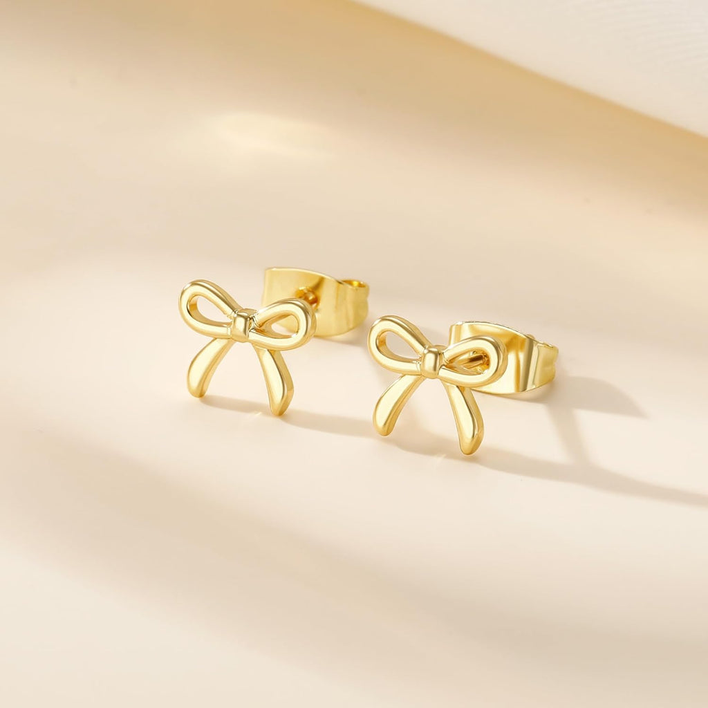 Mothers Day Gifts for Mom Daughter - Gold Earrings for Women Girls Bow Earring Jewelry Huggie Hoop Stud Earrings Hypoallergenic CZ Pearl Drop Bow Earring Gifts for Girls Wedding Birthday Gifts