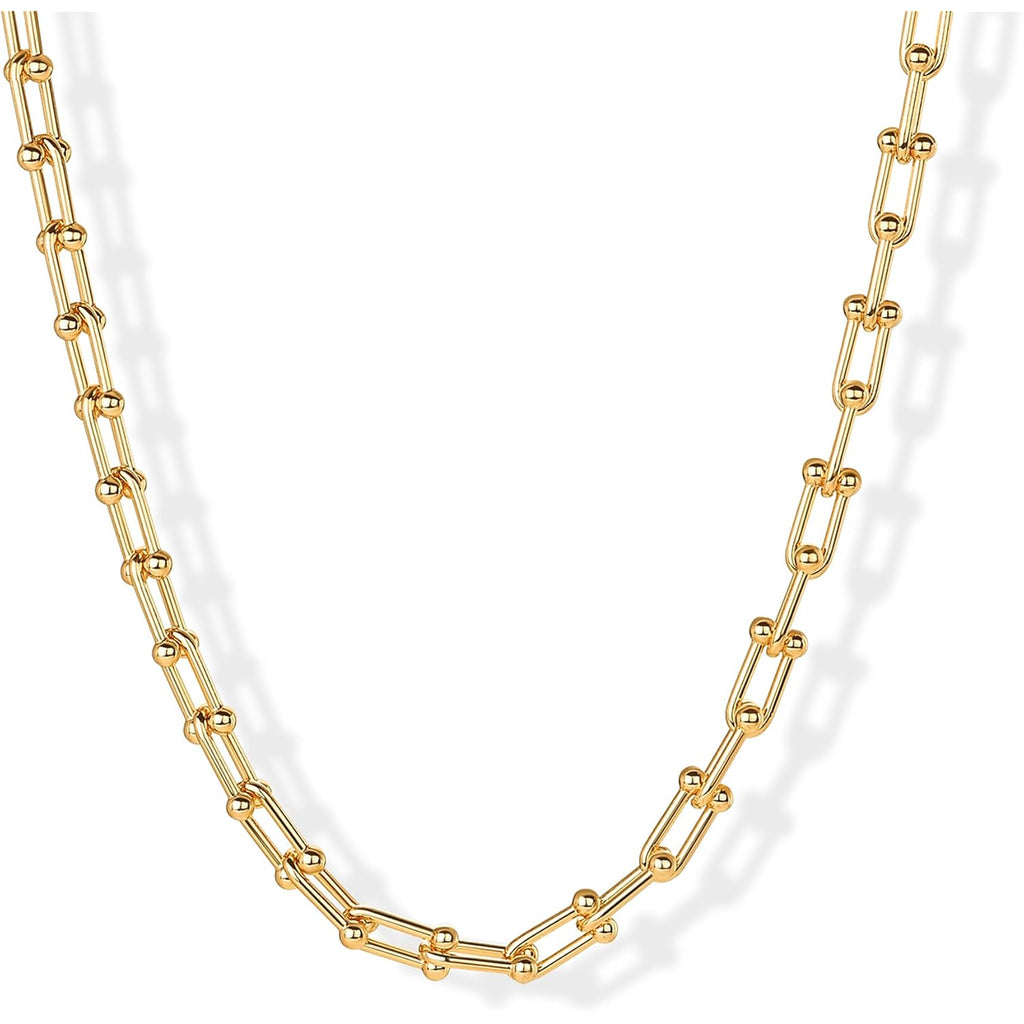 PAVOI 14K Gold Plated Chunky Chain Choker Necklaces for Women | Gold Statement Graduated Link Chain Necklace | Bold Oval Link Barbell Links Paperclip Chains