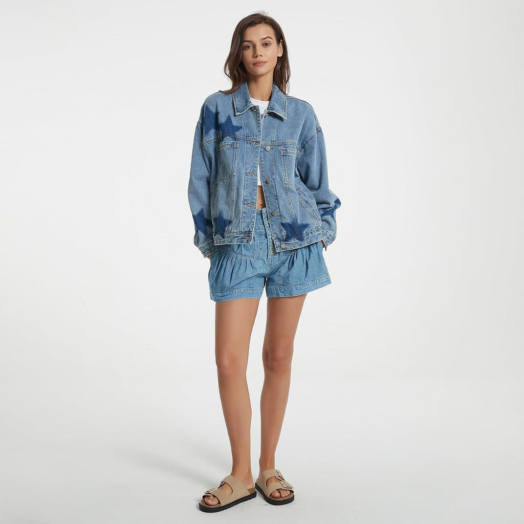 Vintage Oversized Women Denim Jacket, Retro Boyfriend Jean Coat With Button Up, Baggy Fit, Pockets, Casual Outerwear