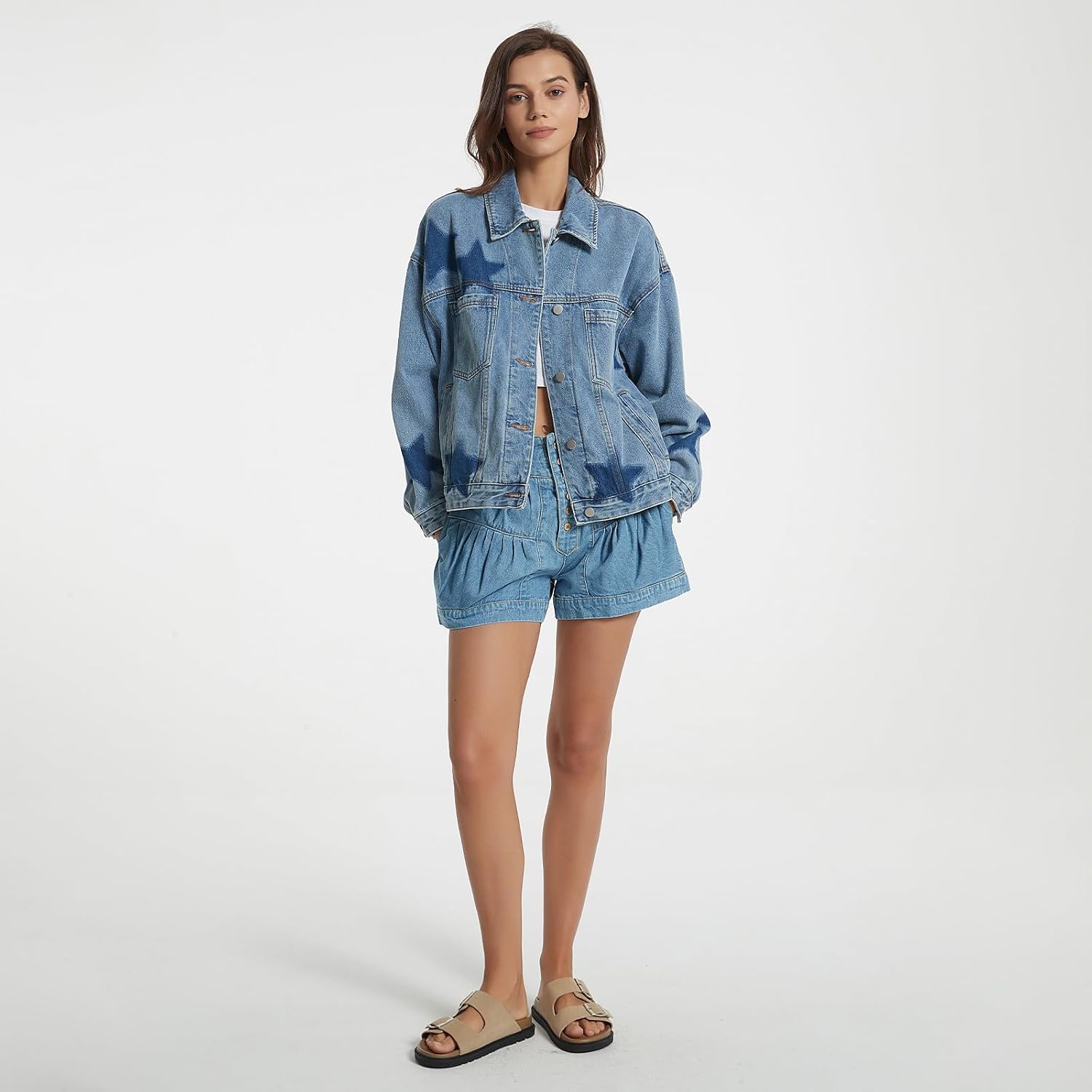 Vintage Oversized Women Denim Jacket, Retro Boyfriend Jean Coat With Button Up, Baggy Fit, Pockets, Casual Outerwear