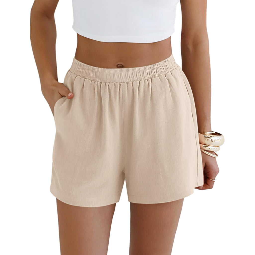 Linen Shorts for Women Summer Beach Casual Shorts Comfy Lightweight Vacation Cruise Outfits Lounge Pants with Pockets