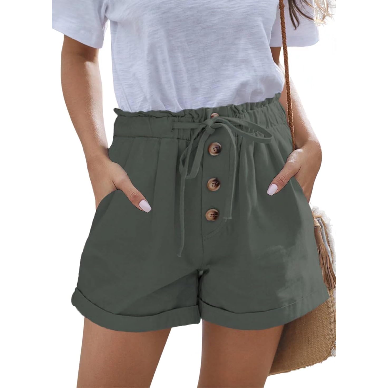 Womens Shorts 2026 Comfy Summer Drawstring High Waist Cotton Shorts for Women Trendy(S-2XL)