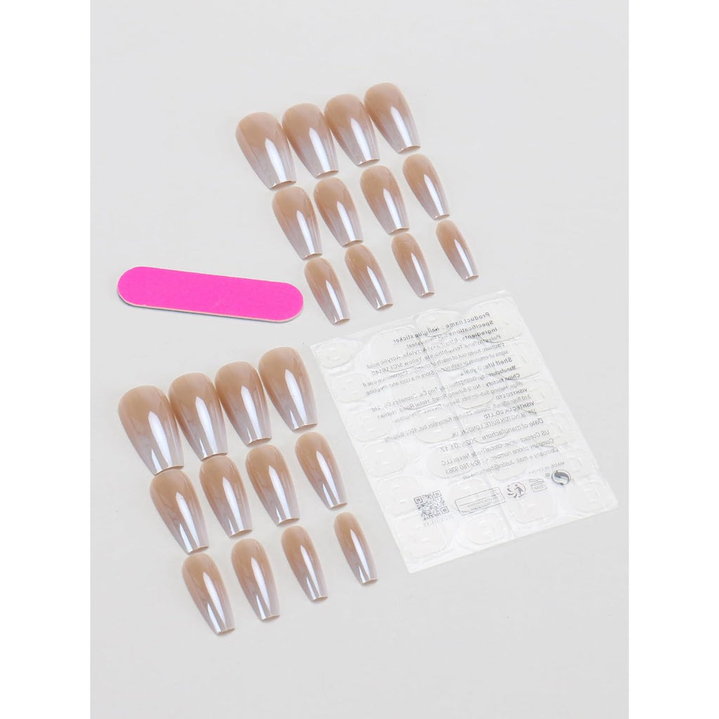 Square Press on Nails Ombre Fake Nails Chrome False Nails Glossy Medium Artificial Acrylic Nail Press ons Full Cover Stick Glue on Nails for Women Manicure Decoration 24Pcs