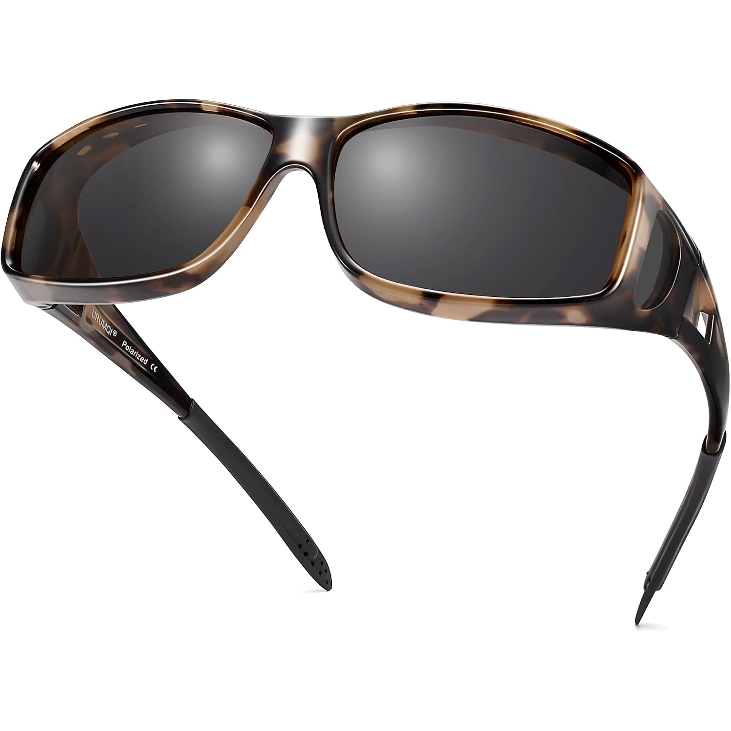 Polarized Sunglasses Fit Over Glasses for Men Women, Wraparound Sun Glasses UV400 Protection for Driving Fishing A07 Beige Tortoise Frame/Grey Lens