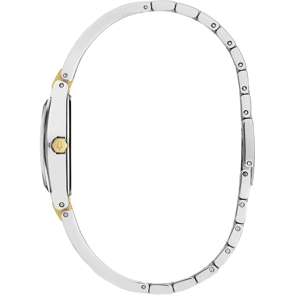 Bulova Ladies Modern Gemini Diamond Silver And Gold Stainless Steel Watch,Tonneau Shape Blue Dial, Model: 98P218