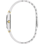 Bulova Ladies Modern Gemini Diamond Silver And Gold Stainless Steel Watch,Tonneau Shape Blue Dial, Model: 98P218