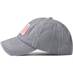 Women American Flag Ponytail Hat Embroidery Washed-Cotton Messy Bun Baseball-Cap Adjustable Grey