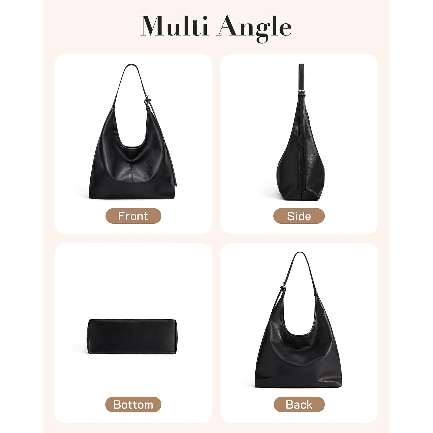 Missnine Hobo Bags Purses For Women, Soft Shoulder Bag Vegan Leather Tote Crossbody Purse Ladies Slouchy Handbag With Pouch