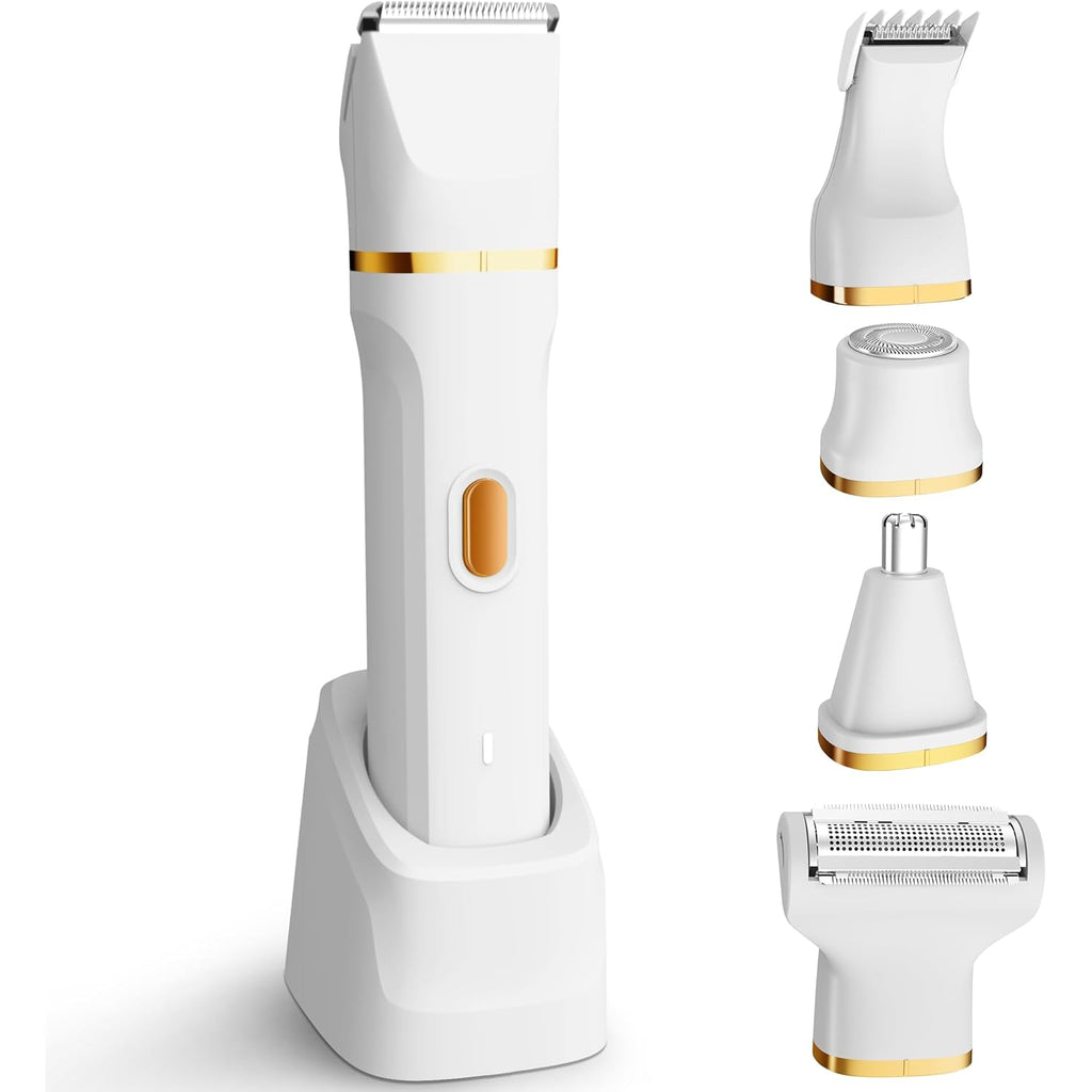 KINGTEE 5-in-1 Electric Bikini Trimmer for Women – IPX7 Waterproof Shaver, Cordless Body & Facial Razors for Women, Ceramic Blades, USB-C Rechargeable, Painless Hair Removal Kit (White)