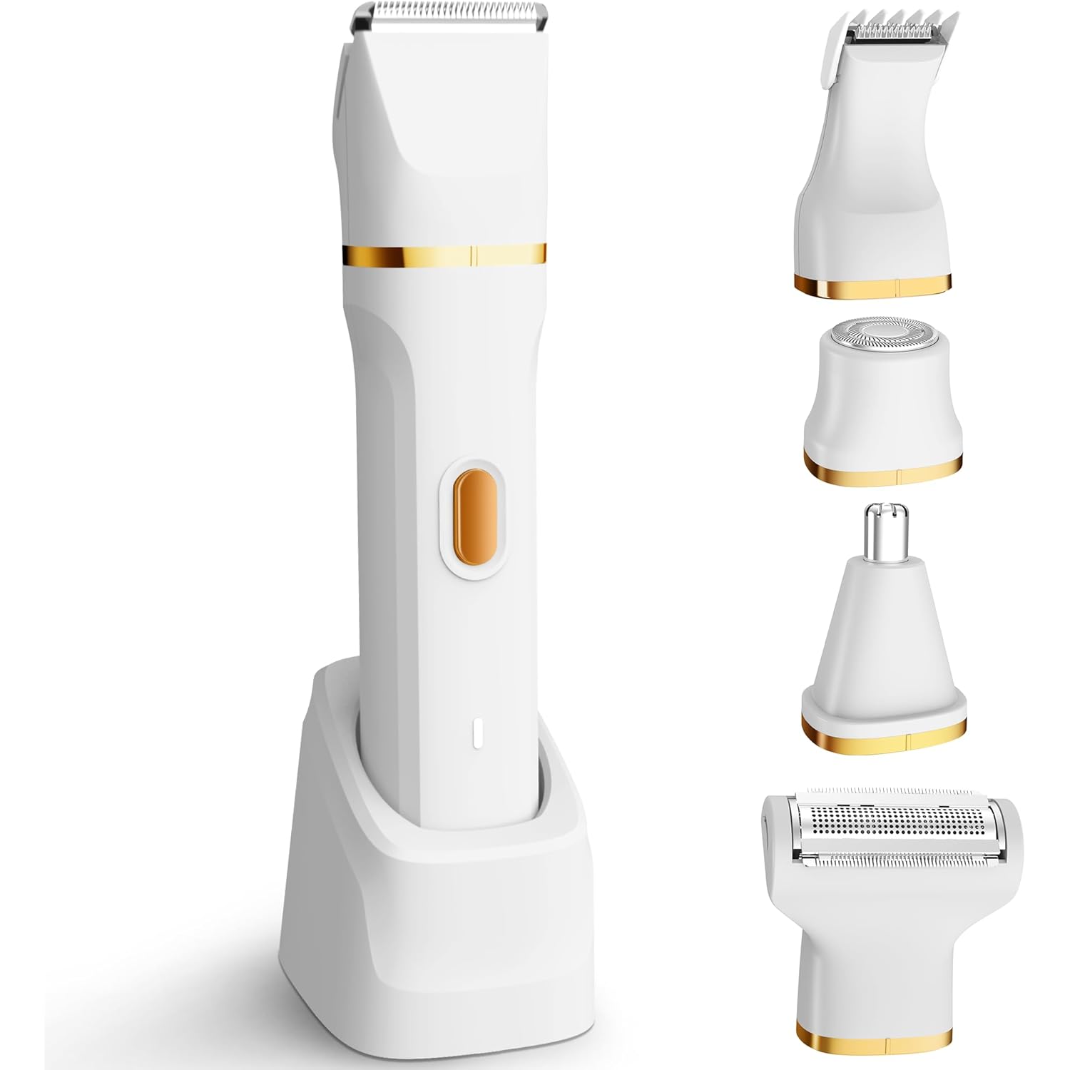 KINGTEE 5-in-1 Electric Bikini Trimmer for Women – IPX7 Waterproof Shaver, Cordless Body & Facial Razors for Women, Ceramic Blades, USB-C Rechargeable, Painless Hair Removal Kit (White)