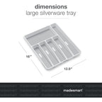 Madesmart Classic Large Silverware Tray - White |Classic Collection | 6-Compartments| Kitchen Drawer Organizer | Soft-Grip Lining And Non-Slip Rubber Feet | Bpa-Free