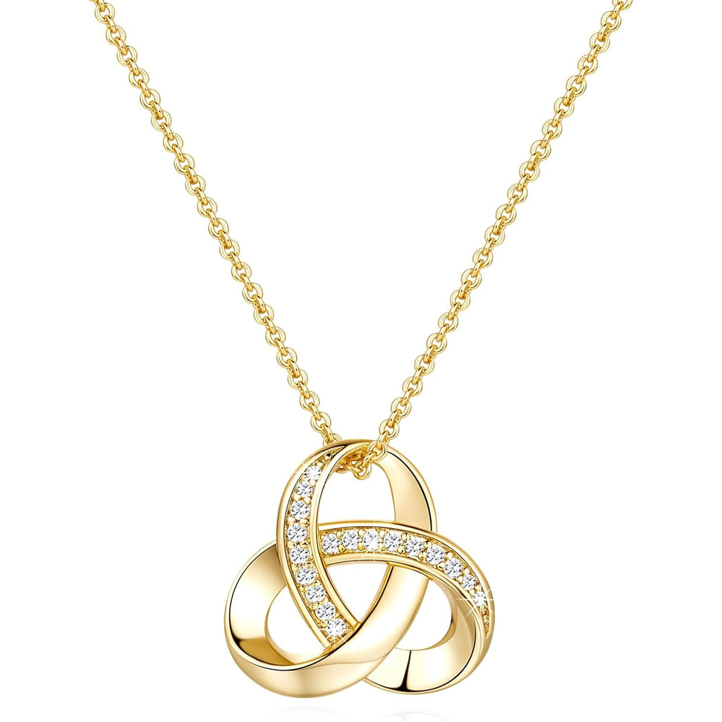 Chantel Yorke Gold Necklace for Women Trendy Love Knot Infinity Interlocking Knot Necklaces 14K Gold Pendant Necklace for Women Cubic Zirconia Necklaces 18in+5cm Adjustable Chain
