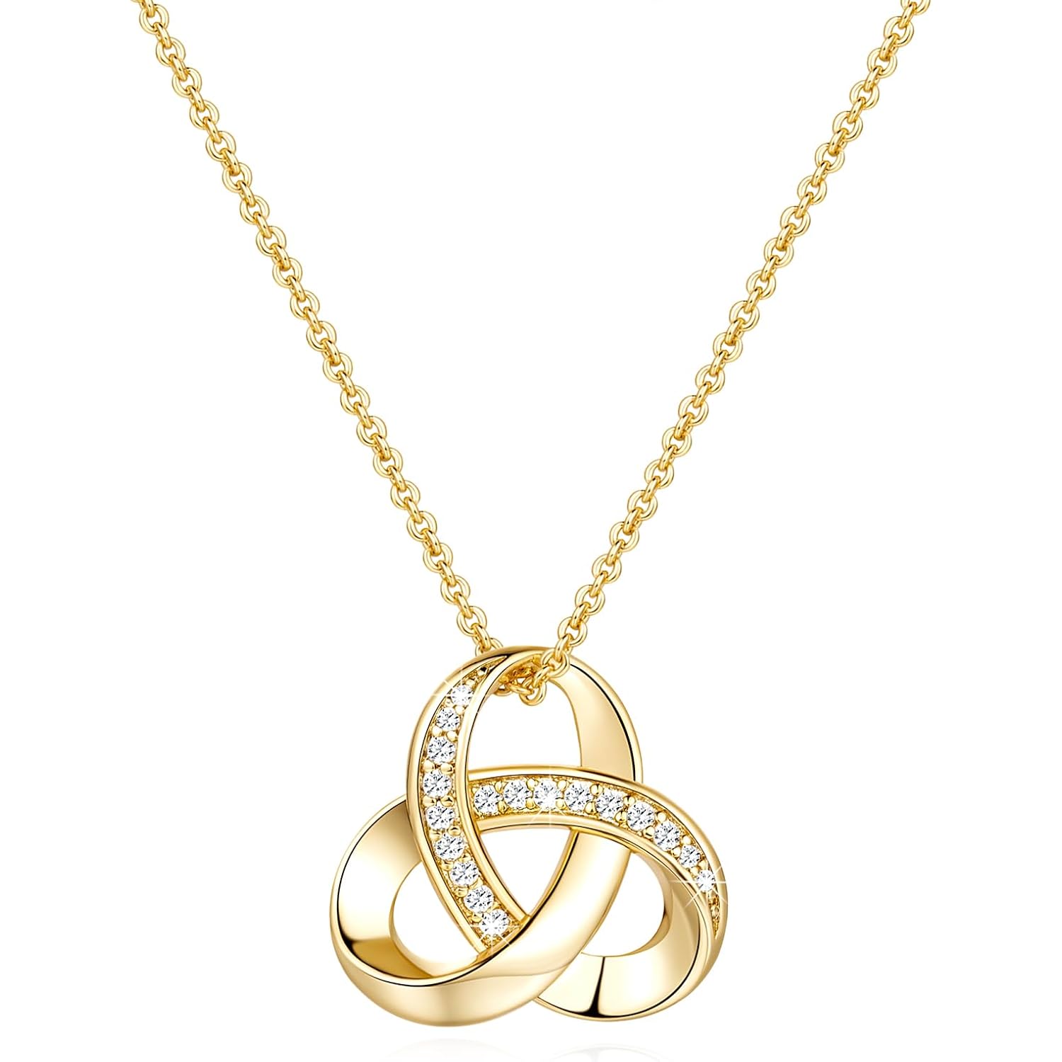 Chantel Yorke Gold Necklace for Women Trendy Love Knot Infinity Interlocking Knot Necklaces 14K Gold Pendant Necklace for Women Cubic Zirconia Necklaces 18in+5cm Adjustable Chain