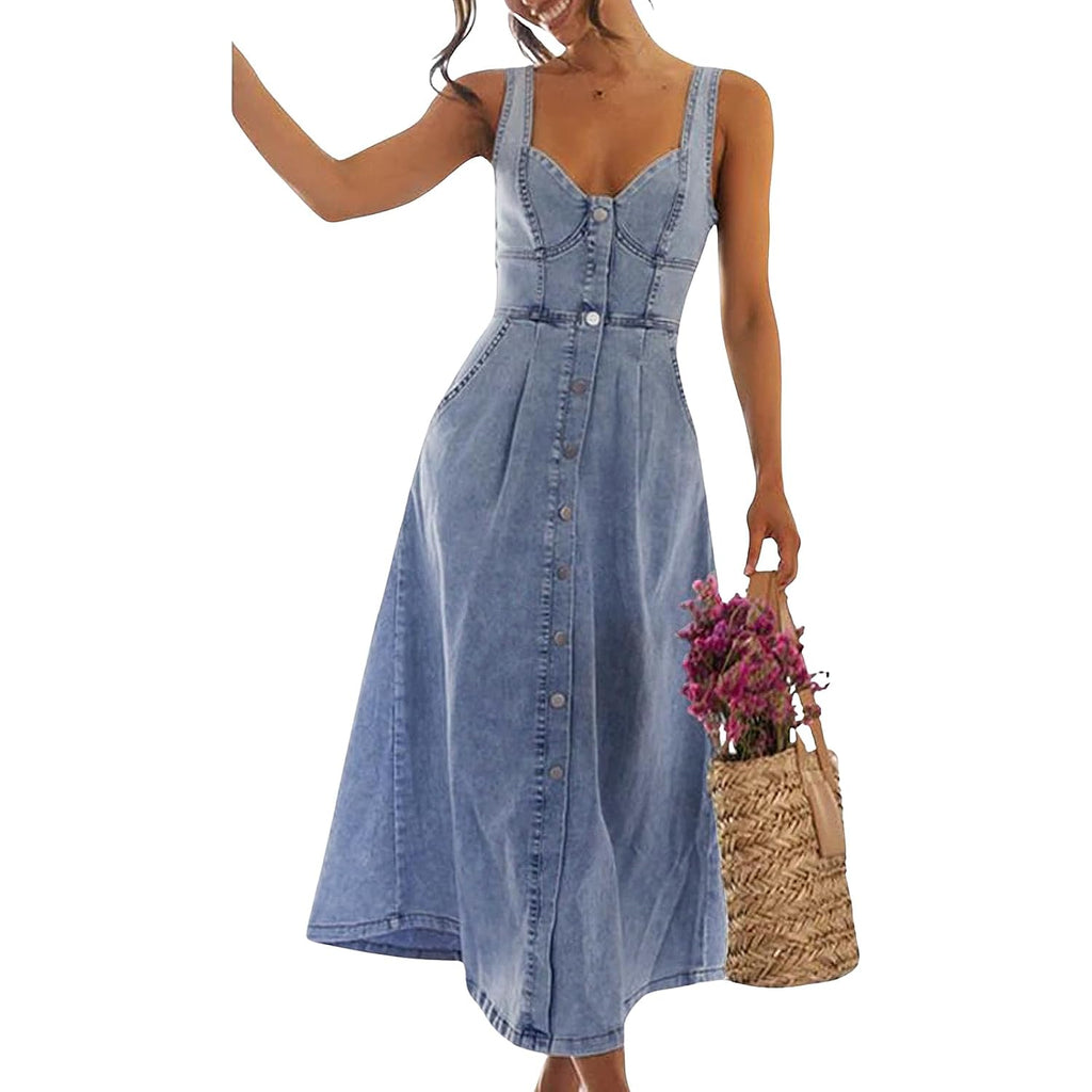 Utcoco Denim Dress For Women Sleeveless Button Down Slim Fit Midi Jean Dresses For Women 2026