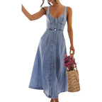 Utcoco Denim Dress For Women Sleeveless Button Down Slim Fit Midi Jean Dresses For Women 2026