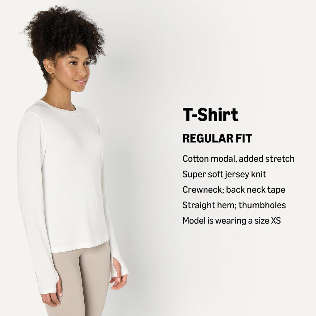 Amazon Essentials Women'S Active Soft Cotton Regular Fit Crewneck Long Sleeve Lightweight Yoga Workout T-Shirt