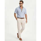 Jmierr Men'S Casual Stylish Short Sleeve Button-Up Striped Dress Shirt Cotton Beach Shirts