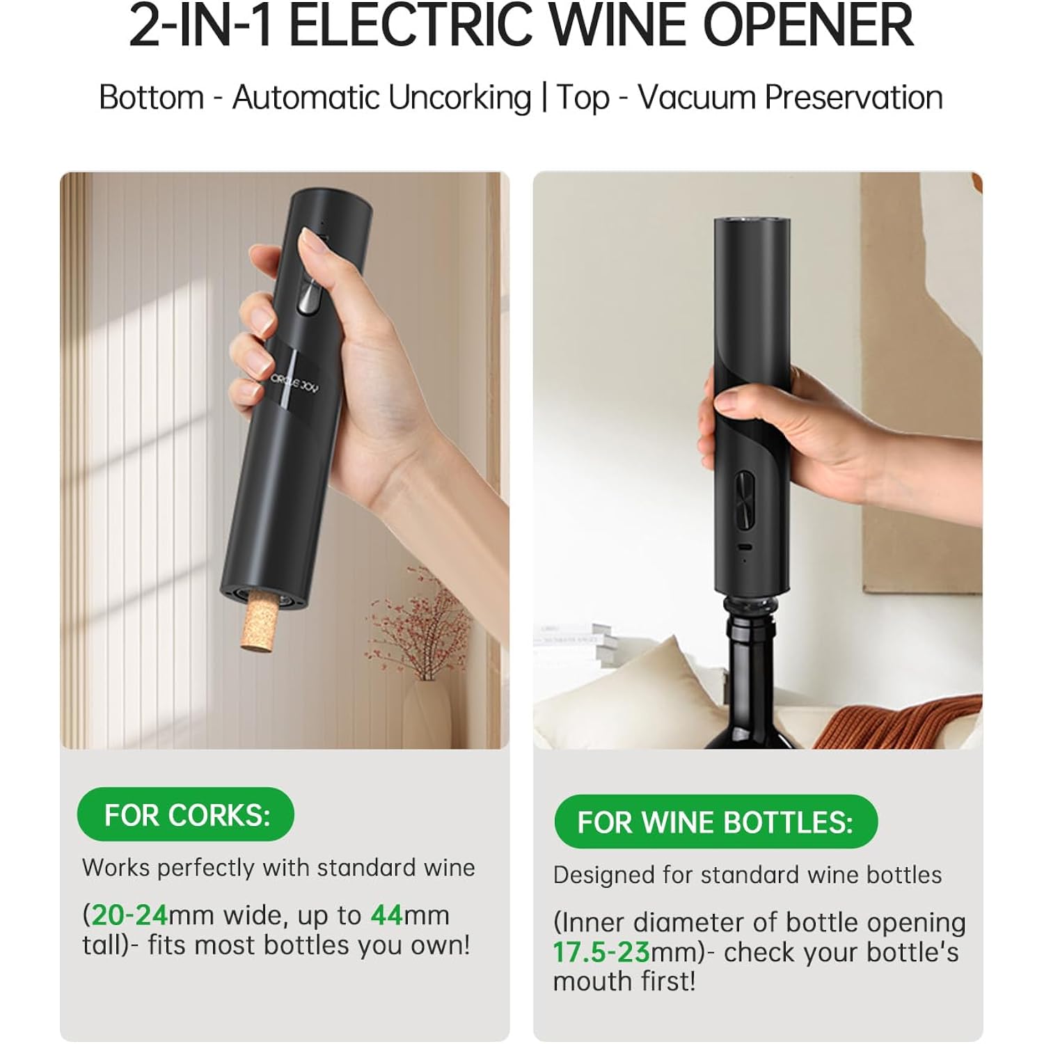 Circle Joy Electric Wine Opener Rechargeable, 7-In-1 Automatic Wine Bottle Opener Gift Set With Electric Vacuum Pump, Foil Cutter, Aerator Pourer, 2 Stoppers & Charging Base, Black