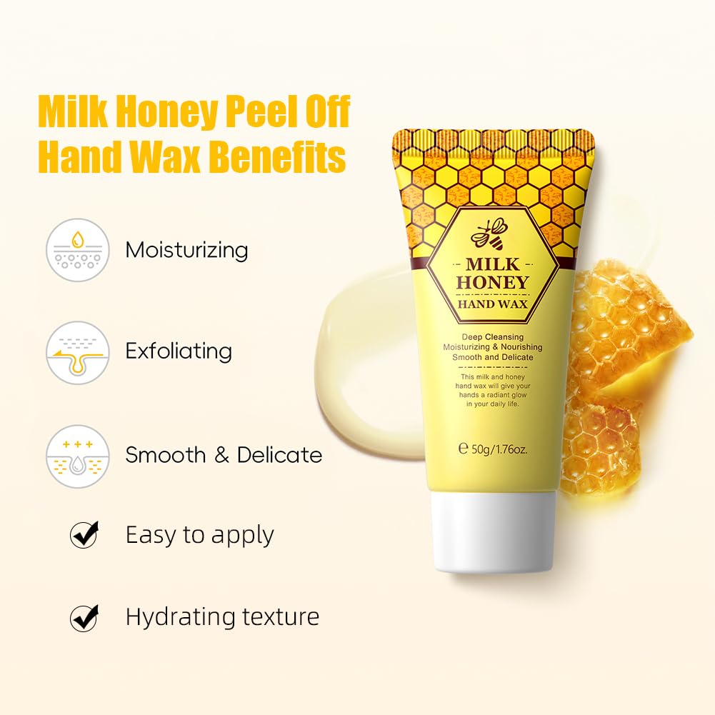 Milk Honey Peel Off Hand Wax for Women Men,2 Pack Exfoliating Hand Peeling Film-Deep Cleansing,Moisturizing,Exfoliating,Smoothing,Hands Care Paraffinfor Dry Rough Cracked Hands,1.76 Oz