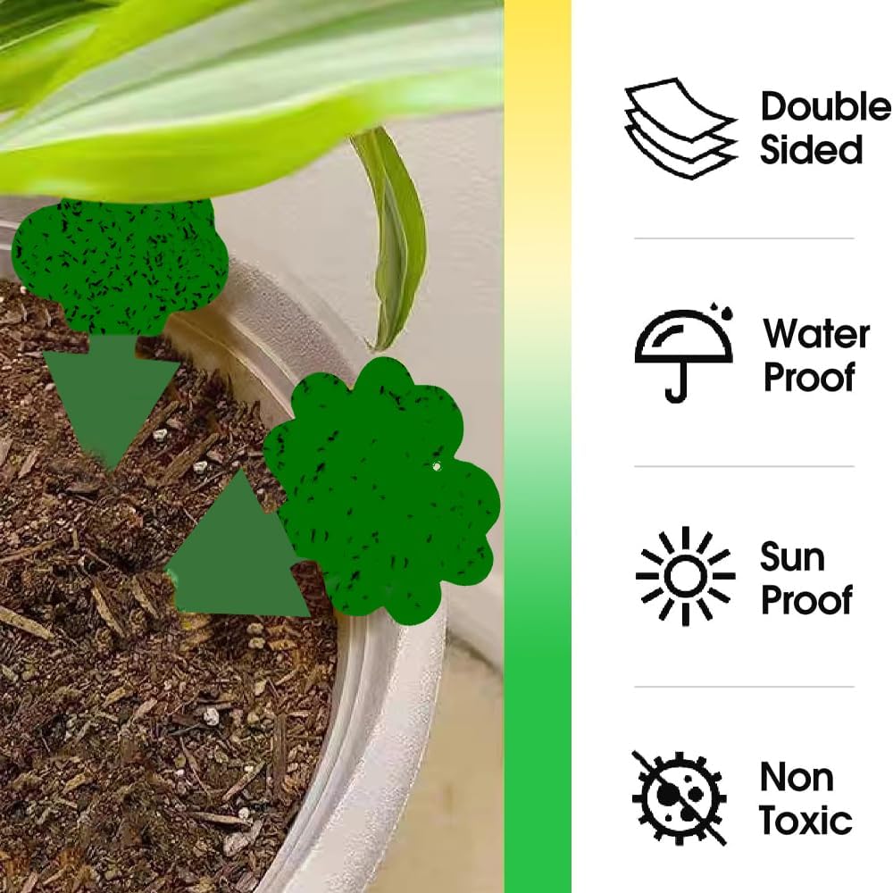 58 Pack Gnat Killer Sticky Traps For Plants - Green Fungus Gnat Sticky Trap For Indoor Houseplants, Fruit Fly, Whitefly, Aphid - Family Friendly Design, Flower/Cloud Or Sunflower/Butterfly