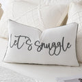 Sunkifover Let's Snuggle Decorative Lumbar Pillow Cover - 12x20 Inch White and Grey Cotton Embroidery Throw Pillowcase for Bed, Bedroom, Living Room, Home Decor