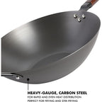 Babish Carbon Steel Wok 14 Inch Flat Bottom Stir Fry Pan Durable Heavy Duty Cookware For High Heat Cooking Stir Fry Sautéing Frying Compatible With Gas Electric And Induction Stovetops