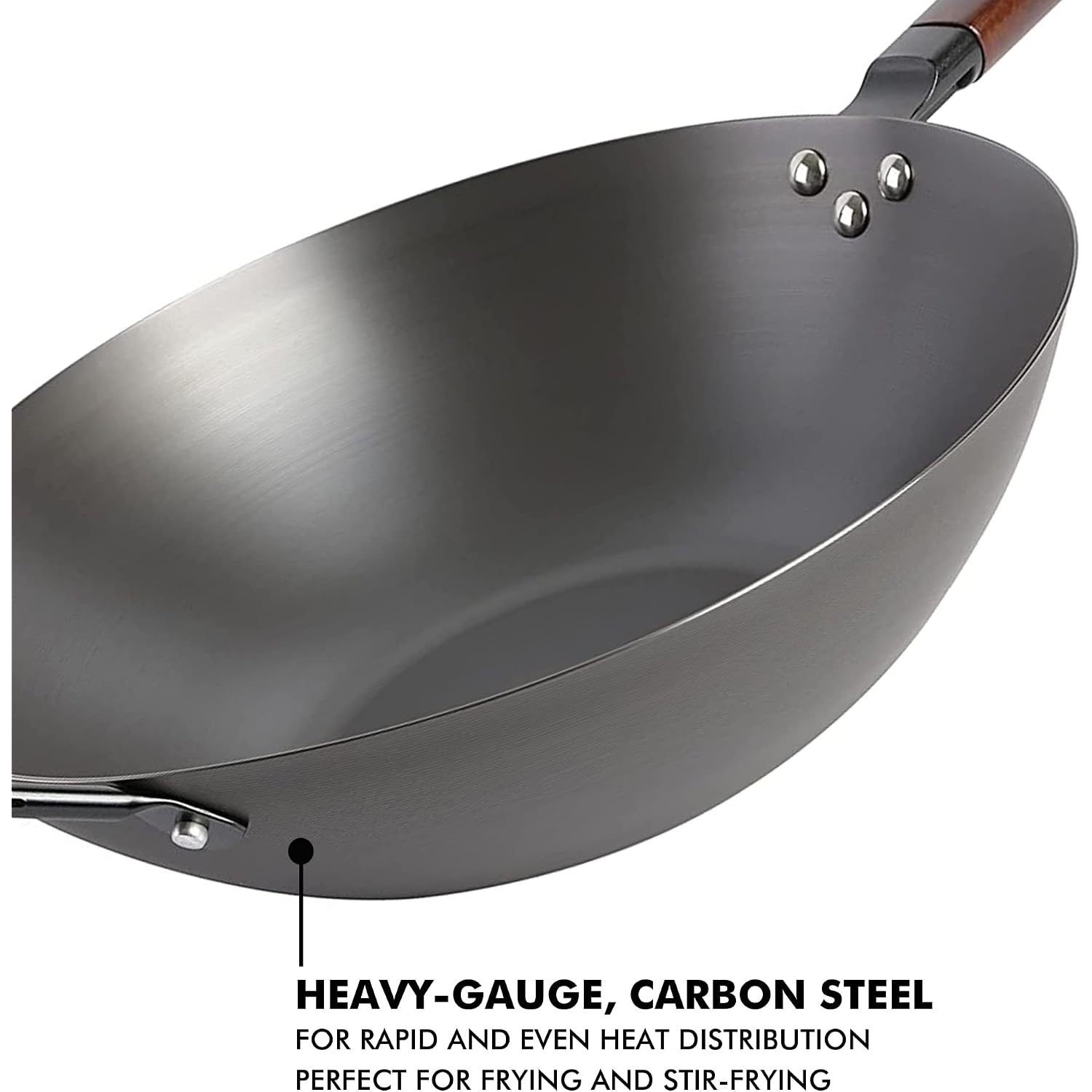 Babish Carbon Steel Wok 14 Inch Flat Bottom Stir Fry Pan Durable Heavy Duty Cookware For High Heat Cooking Stir Fry Sautéing Frying Compatible With Gas Electric And Induction Stovetops