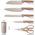 Kitchen Knife Set With Block,6-Piece Professional Chef Cooking Knives Set For Kitchen,Non-Stick Stainless Steel Knife Block Set