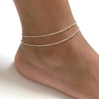 MIDEEO Gold/Silver Ankle Bracelets for Women,14K Gold Anklets for Women Waterproof Cuban Link Heart Beads Herringbone Rhinestone Anklets Set Layered Anklet Bracelets for Women Gold Jewelry Gift