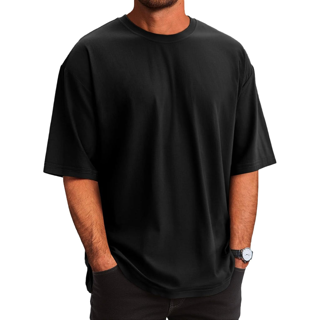 Runcati Mens Casual T-Shirts Short Sleeve Lightweight Oversized Summer Cotton Tee Beach Crew Neck Tops